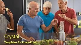  Presentation with health wellbeing - Presentation theme having happy-diverse-senior-friends-discussing background and a tawny brown colored foreground