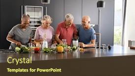  Presentation with health wellbeing - Slides consisting of happy-diverse-senior-friends-talking background and a tawny brown colored foreground