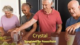  Presentation with health wellbeing - Slide deck featuring happy-diverse-senior-friends-talking background and a tawny brown colored foreground