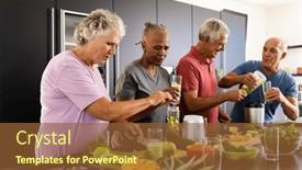  Presentation with health wellbeing - Presentation consisting of happy-diverse-senior-friends-talking background and a tawny brown colored foreground