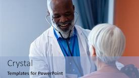  Presentation with diverse medical - Presentation theme with happy-diverse-senior-male-doctor background and a light blue colored foreground