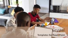  Presentation with space time - Presentation theme with happy-diverse-teenage-boys-using background and a coral colored foreground
