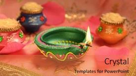  Presentation with indian - Slide deck with happy diwali - indian lamp and tiny earthen background and a coral colored foreground