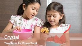  Presentation with indian food - PPT theme enhanced with happy diwali - two cute indian girls eating background and a coral colored foreground
