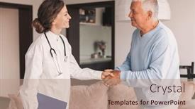  Presentation with trust - Theme consisting of happy-doctor-and-senior-man background and a coral colored foreground