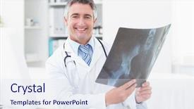  Presentation with chest x ray human - Audience pleasing PPT layouts consisting of happy doctor holding x-ray backdrop and a sky blue colored foreground
