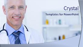  Presentation with social media camera - Presentation consisting of happy doctor looking at camera background and a  colored foreground