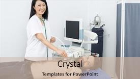  Presentation with ultrasound - Cool new presentation theme with happy doctor performing ultrasound test backdrop and a soft green colored foreground