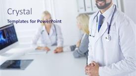  Presentation with staff - Amazing theme having happy doctor with medical staff at the hospital backdrop and a sky blue colored foreground