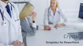  Presentation with staff - Beautiful presentation featuring happy doctor with medical staff at the hospital backdrop and a light blue colored foreground