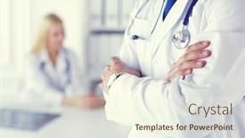  Presentation with staff - Presentation design featuring happy-doctor-with-medical-staff background and a cream colored foreground