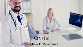  Presentation with staff - PPT layouts enhanced with happy-doctor-with-medical-staff background and a light gray colored foreground
