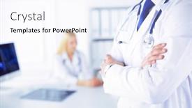  Presentation with staff - Slides with happy-doctor-with-medical-staff background and a  colored foreground