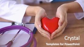  Presentation with heart disease and heartbeat symbol - PPT theme consisting of happy doctor with red heart background and a coral colored foreground