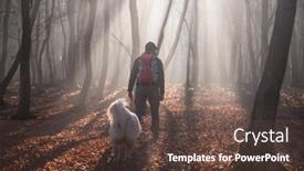  Presentation with foggy forest - PPT theme enhanced with happy-dog-and-owner background and a tawny brown colored foreground
