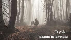  Presentation with foggy forest - Presentation design featuring happy-dog-and-owner background and a dark gray colored foreground