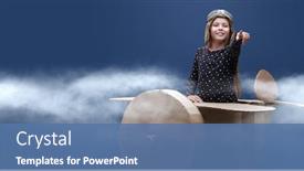  Presentation with dark blue - PPT layouts enhanced with happy-dreamer-girl-playing background and a ocean colored foreground