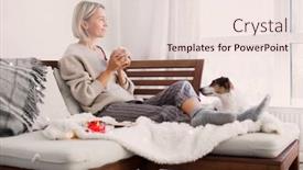  Presentation with tea coffee - Presentation theme featuring happy-dreamy-middle-aged-woman background and a lemonade colored foreground