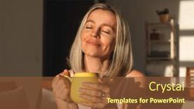  Presentation with peaceful - Presentation theme featuring happy-dreamy-middle-aged-woman background and a tawny brown colored foreground