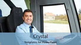  Presentation with bus - Colorful slides enhanced with happy driver driving intercity bus backdrop and a light blue colored foreground