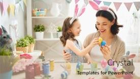  Presentation with displaying a happy mother cudd - Amazing PPT theme having happy-easter-a-mother backdrop and a soft green colored foreground