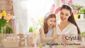  Presentation with displaying a happy mother cudd - Presentation having happy easter a mother background and a coral colored foreground