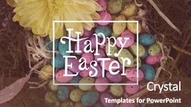  Presentation with easter basket - Amazing presentation design having happy easter against colorful easter backdrop and a tawny brown colored foreground