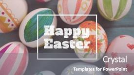  Presentation with painted clay romanian folklore - Slide set enhanced with happy easter against painted easter background and a gray colored foreground