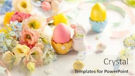  Presentation with happy holiday - PPT theme consisting of happy-easter-background-with-colorful background and a soft green colored foreground