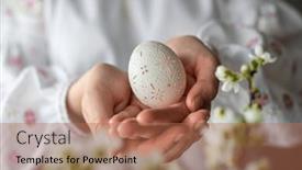  Presentation with happy life - PPT layouts featuring happy-easter-card-girl-holds background and a coral colored foreground