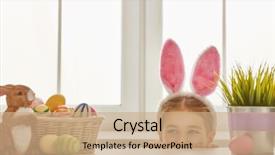  Presentation with happy holiday - PPT theme with happy easter cute little child background and a coral colored foreground