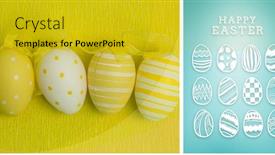  Presentation with graphic - Cool new slide set with happy easter graphic against blue vignette background backdrop and a gold colored foreground