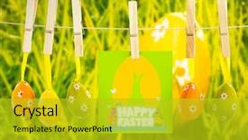  Presentation with collaboration info graphic - PPT layouts enhanced with happy easter graphic against orange background and a gold colored foreground