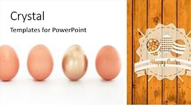  Presentation with graphic - Beautiful PPT theme featuring odd - happy easter graphic against wooden backdrop and a  colored foreground