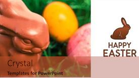  Presentation with bunny - Presentation design consisting of happy easter greeting against chocolate bunny with easter eggs background and a red colored foreground