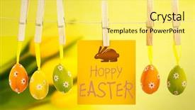  Presentation with yellow green - Presentation design having happy easter greeting against three yellow tulips resting on green painted background background and a yellow colored foreground