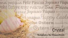  Presentation with free languages learn japanese language - Amazing PPT theme having happy easter in different languages backdrop and a coral colored foreground