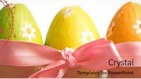  Presentation with un logo - Beautiful slide set featuring happy easter logo against three backdrop and a coral colored foreground