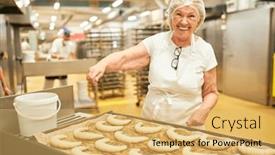  Presentation with sprinkles - Presentation design having happy-elderly-baker-sprinkles-croissants background and a yellow colored foreground