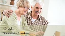  Presentation with elderly home - Beautiful PPT theme featuring happy-elderly-couple-have-fun backdrop and a soft green colored foreground