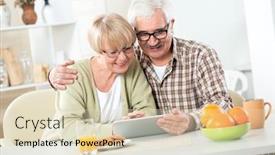  Presentation with elderly home - Presentation design with happy-elderly-couple-have-fun background and a soft green colored foreground