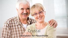 Presentation with elderly home - Colorful theme enhanced with happy-elderly-couple-hugging backdrop and a coral colored foreground