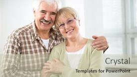  Presentation with elderly home - Cool new slide deck with happy-elderly-couple-hugging backdrop and a soft green colored foreground