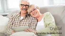  Presentation with elderly home - Amazing presentation design having happy-elderly-couple-hugging backdrop and a mint green colored foreground