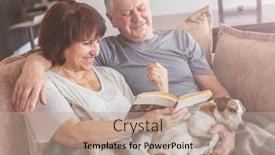  Presentation with elderly home - Presentation theme featuring happy-elderly-couple-sitting background and a coral colored foreground