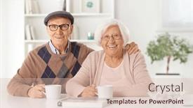  Presentation with elderly home - Slide set enhanced with happy-elderly-couple-sitting background and a lemonade colored foreground