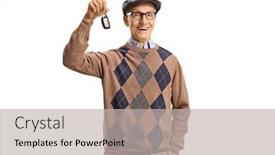  Presentation with car key - Audience pleasing slides consisting of happy-elderly-man-holding backdrop and a light gray colored foreground