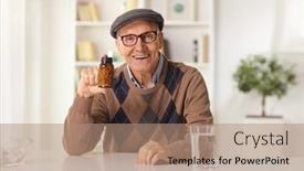  Presentation with elderly home - Slide deck with happy-elderly-man-sitting background and a coral colored foreground