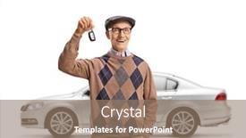  Presentation with car key - Amazing slide set having happy-elderly-man backdrop and a coral colored foreground