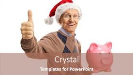  Presentation with piggy bank - PPT layouts having happy-elderly-man background and a coral colored foreground
